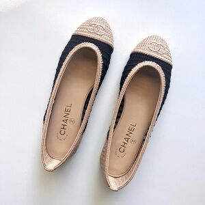 🔥 CHANEL Raffia Cap Toe Ballerina Flats